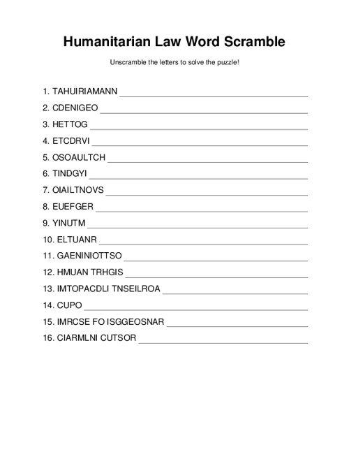 Humanitarian Law Word Scramble