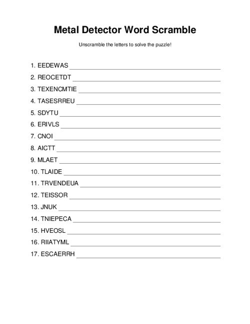 Metal Detector Word Scramble