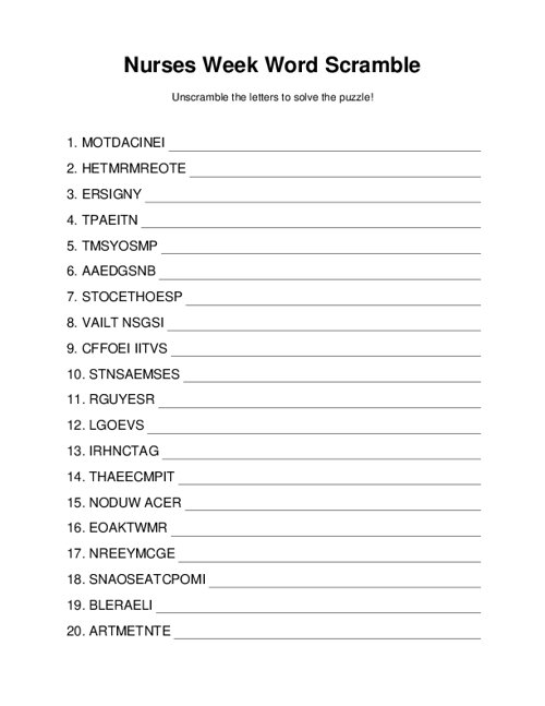 Nurses Week Word Scramble