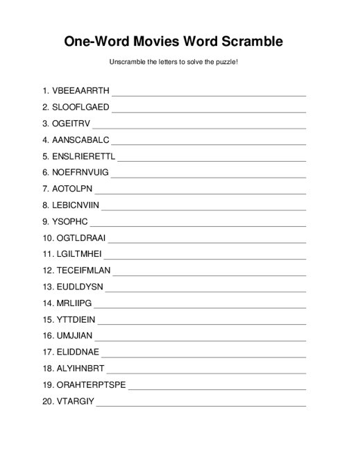 One-Word Movies Word Scramble