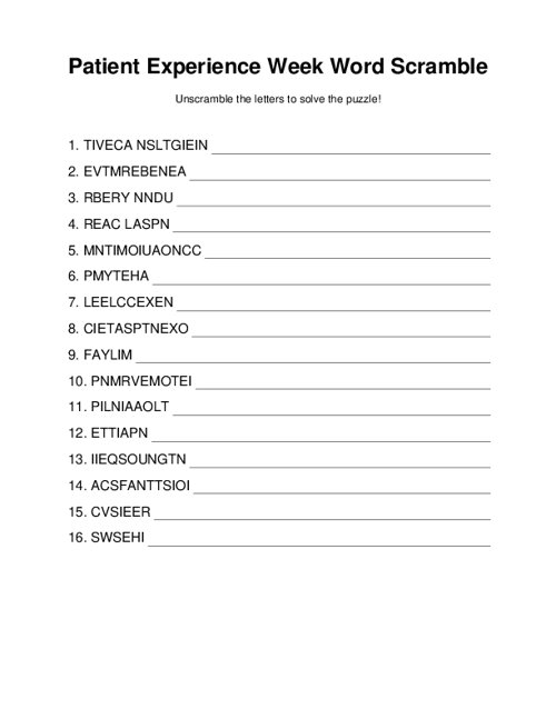 Patient Experience Week Word Scramble