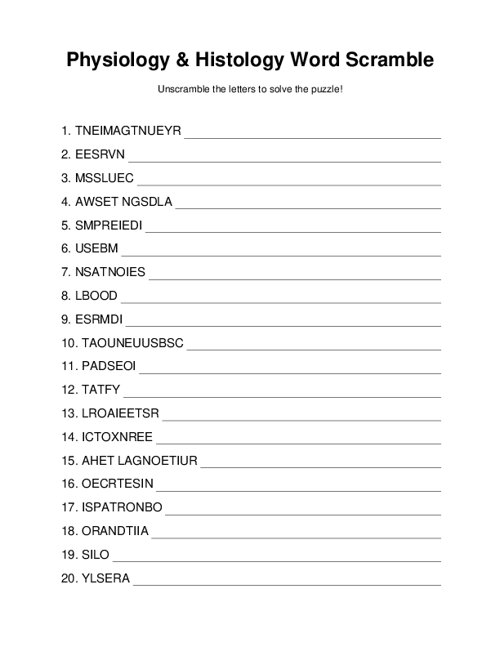 Physiology & Histology Word Scramble