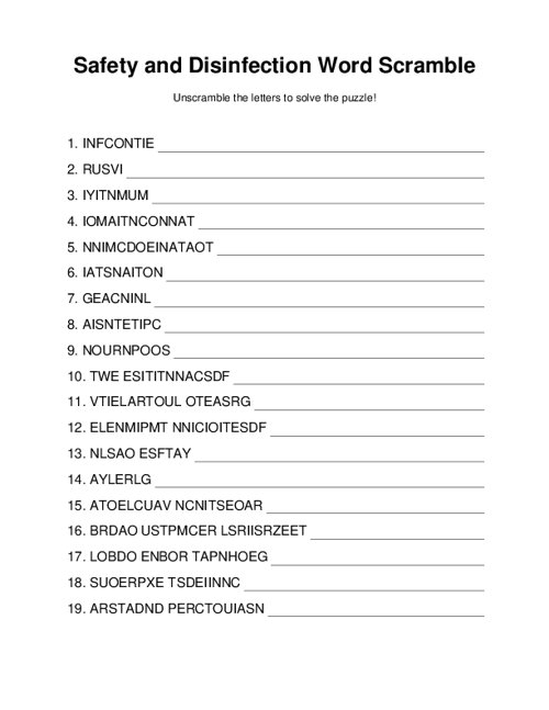 Safety and Disinfection Word Scramble