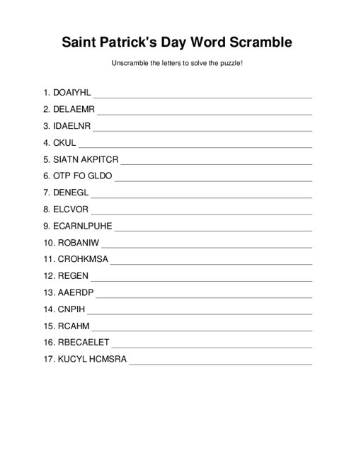 Saint Patrick's Day Word Scramble