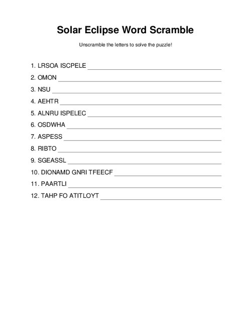 Solar Eclipse Word Scramble