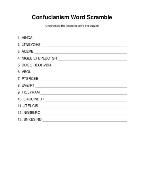 Confucianism Word Scramble