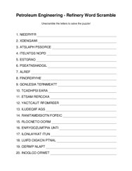 Petroleum Engineering - Refinery Word Scramble Puzzle