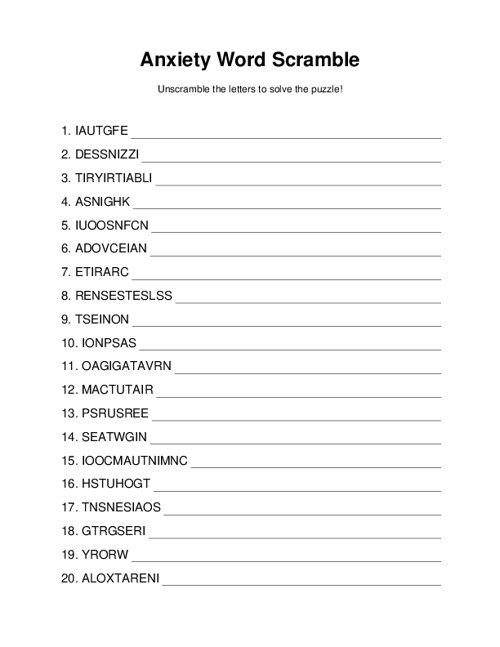Anxiety Word Scramble