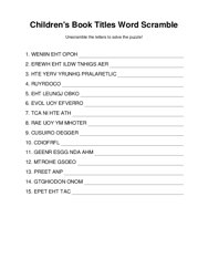 Childrens Book Titles Word Scramble