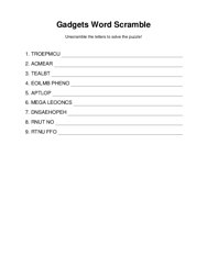 Gadgets Word Scramble Puzzle