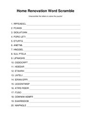 Home Renovation Word Scramble