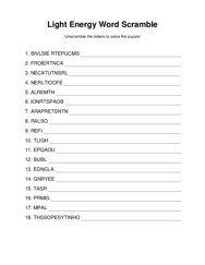 Light Energy Word Scramble Puzzle