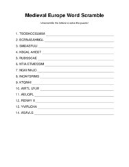 Medieval Europe Word Scramble Puzzle