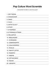 Pop Culture Word Scramble Puzzle