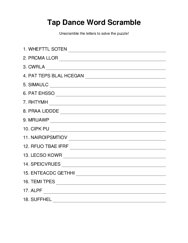 Tap Dance Word Scramble Puzzle