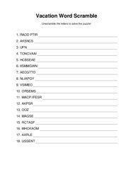Vacation Word Scramble Puzzle