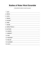 Bodies of Water Word Scramble