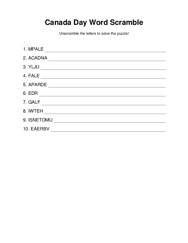 Canada Day Word Scramble