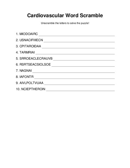 Cardiovascular Word Scramble