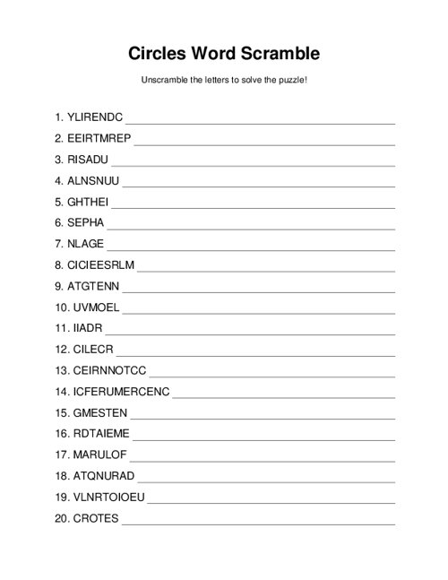Circles Word Scramble