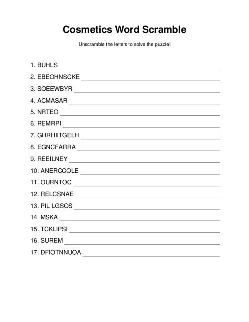 Cosmetics Word Scramble
