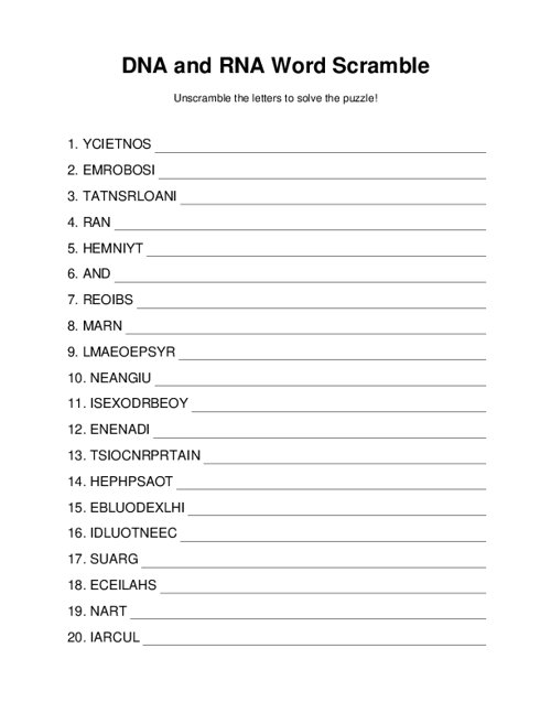 DNA and RNA Word Scramble