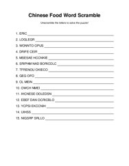 Chinese Food Word Scramble