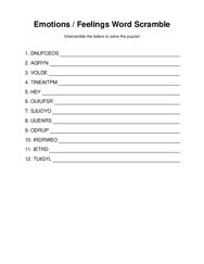 Emotions / Feelings Word Scramble Puzzle