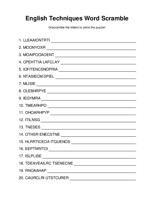 English Techniques Word Scramble