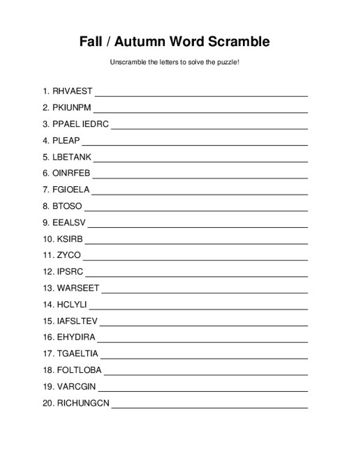 Fall / Autumn Word Scramble