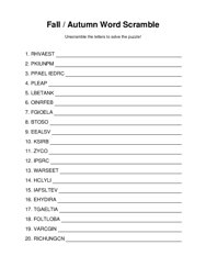 Fall / Autumn Word Scramble