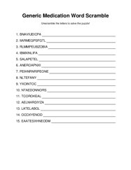 Generic Medication Word Scramble