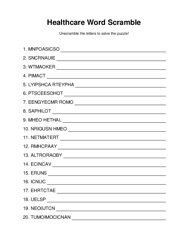 Healthcare Word Scramble Puzzle