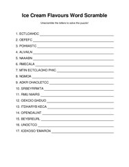 Ice Cream Flavours Word Scramble