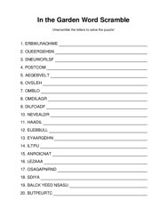 In the Garden Word Scramble