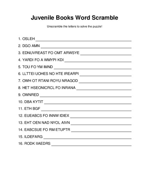 Juvenile Books Word Scramble