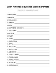 Latin America Countries (Mostly) Word Scramble