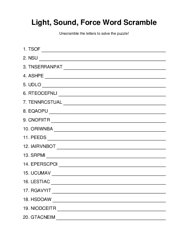 Light, Sound, Force Word Scramble
