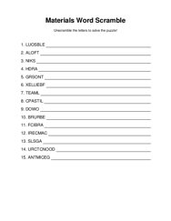 Materials Word Scramble Puzzle