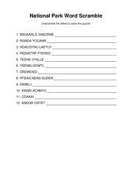 National Park Word Scramble