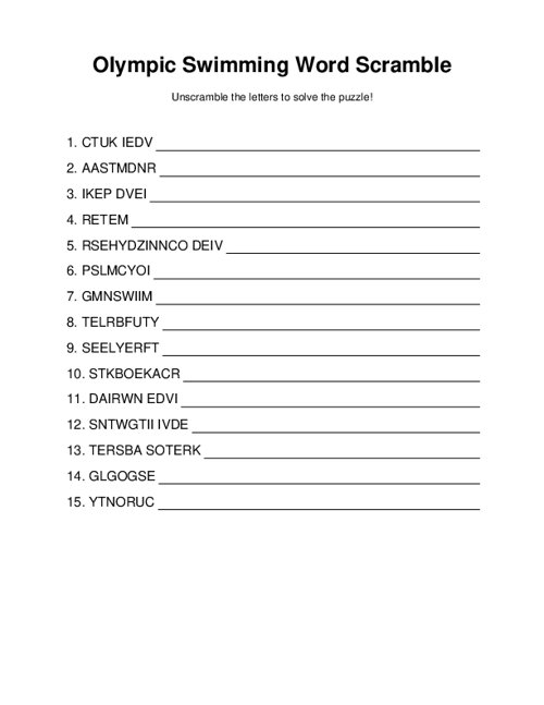 Olympic Swimming Word Scramble