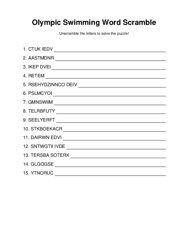 Olympic Swimming Word Scramble