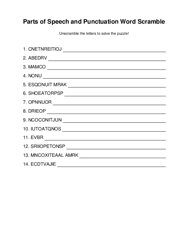 Parts of Speech and Punctuation Word Scramble Puzzle