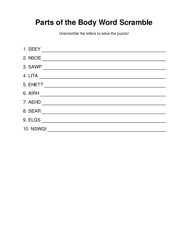 Parts of the Body Word Scramble Puzzle