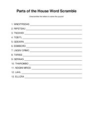 Parts of the House Word Scramble Puzzle