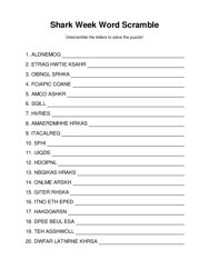 Shark Week Word Scramble Puzzle