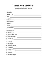 Space Word Scramble Puzzle