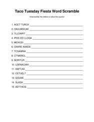 Taco Tuesday Fiesta Word Scramble