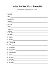 Under the Sea Word Scramble Puzzle