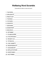 Wellbeing Word Scramble Puzzle